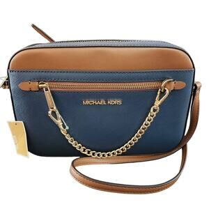 Michael Kors - Jet Set Large Zip Chain Crossbody Bag Leather Navy Purse - NEW